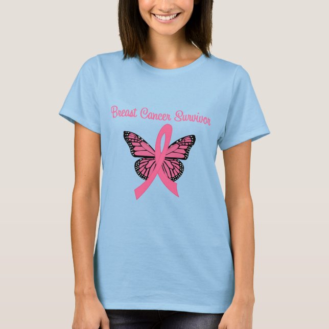 Bröstcancer överlevande Butterfly Tee Shirt (Framsida)