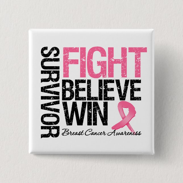 Bröstcancer överlevande Fight Tro Win Motto Knapp (Framsida)