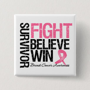 Bröstcancer överlevande Fight Tro Win Motto Knapp