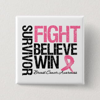 Bröstcancer överlevande Fight Tro Win Motto Knapp
