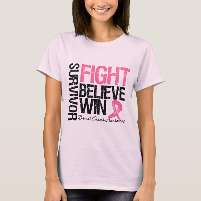 Bröstcancer överlevande Fight Tro Win Motto Tee (Framsida)
