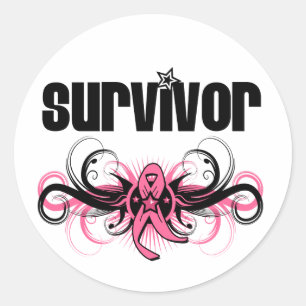 Bröstcancer överlevande Grunge Winged Emblem Runt Klistermärke