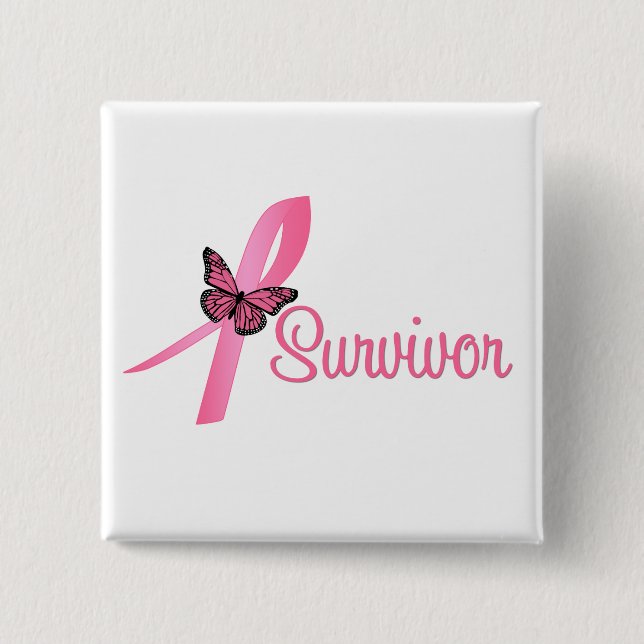 Bröstcancer överlevande Ribbon Knapp (Framsida)