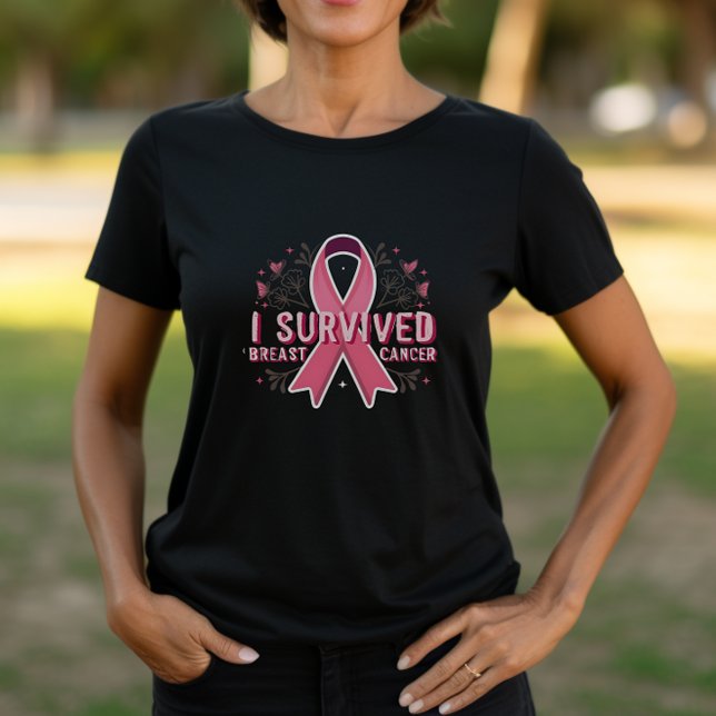 Bröstcancer överlevande Ribbon T Shirt (I Survived Breast Cancer Pink Ribbon Tshirt)