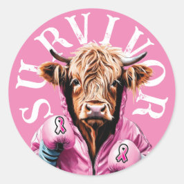 Bröstcancer överlevande Rosa Cow Runt Klistermärke