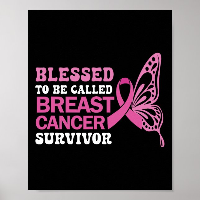 Bröstcancer överlevande Rosa Ribbon Butterfly Poster (Framsidan)