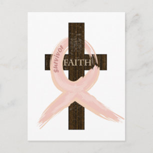 Bröstcancer överlevande Rosa Ribbon-Kor i Faith Vykort