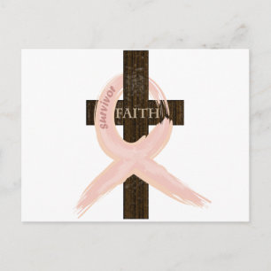 Bröstcancer överlevande Rosa Ribbon-Kor i Faith Vykort