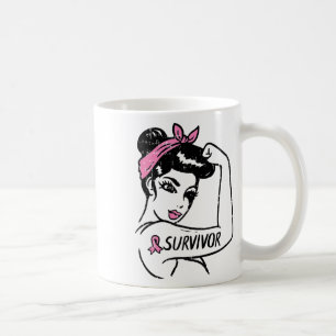 Bröstcancer överlevande Rosie Riveter Rosa Awarene Kaffemugg
