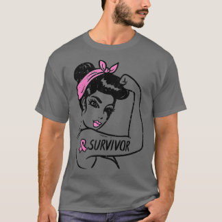 Bröstcancer överlevande Rosie Riveter Rosa Ribbon  T Shirt