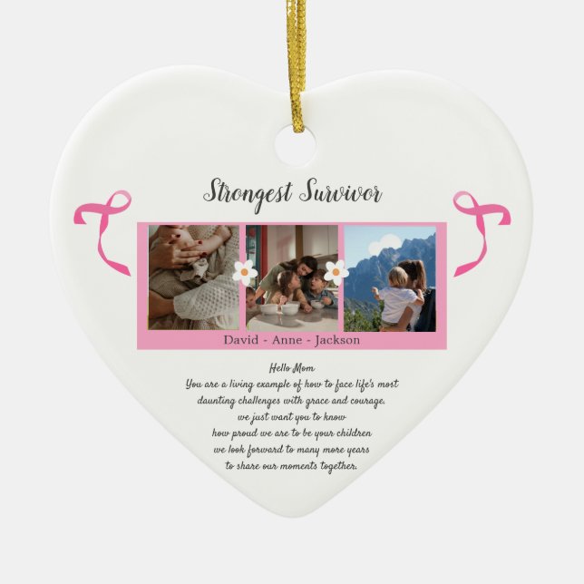 Bröstcancer överlevande Tre fotokollage Julgransprydnad Keramik (Framsidan)