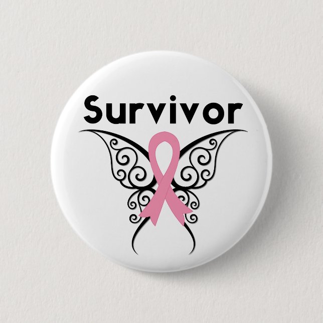 Bröstcancer överlevande Tribal Butterfly Knapp (Framsida)