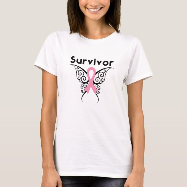 Bröstcancer överlevande Tribal Butterfly T-shirt (Framsida)
