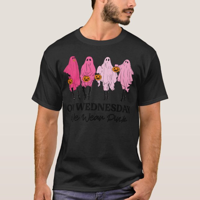 Bröstcancer på onsdag Bära Rosa Halloween T Shirt (Framsida)