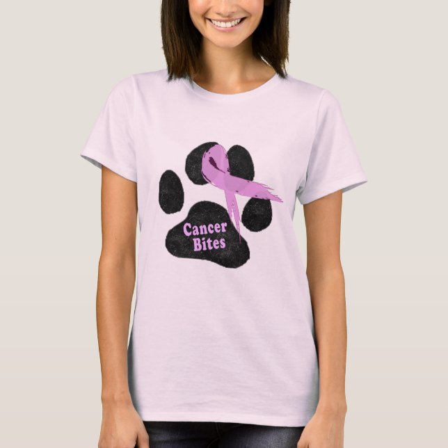 Bröstcancer Rosa Band Paw Print Tee (Framsida)