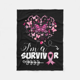 Bröstcancer Rosa Butterfly Heart Jag är ett Fleecefilt