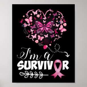 Bröstcancer Rosa Butterfly Heart Jag är ett Poster