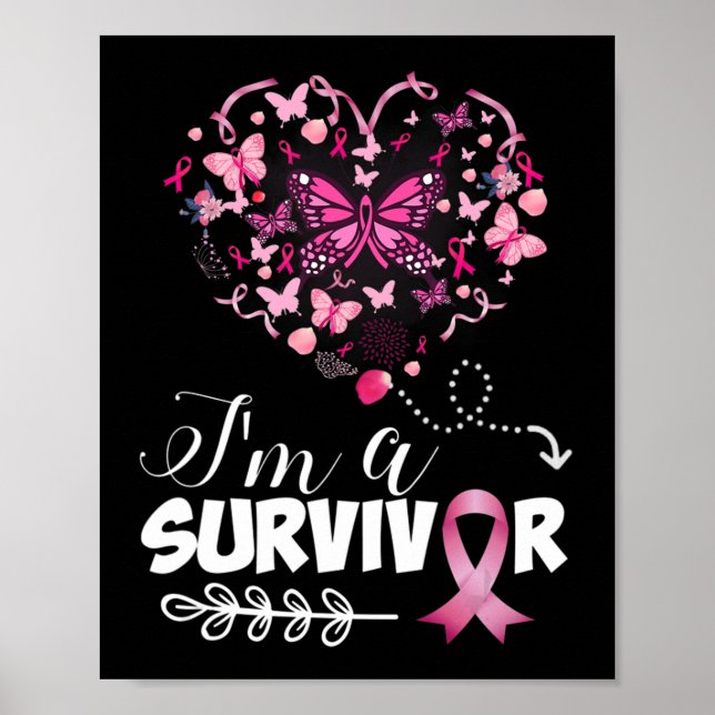 Bröstcancer Rosa Butterfly Heart Jag är ett Poster (Framsidan)