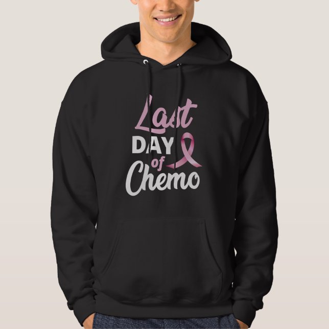 Bröstcancer sista dagen av chemo- Rosa Ribbon Hoodie (Framsida)