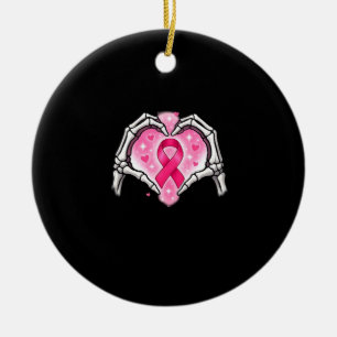 Bröstcancer Skeleton Hand Heart - tecken Ribbon Aw Julgransprydnad Keramik