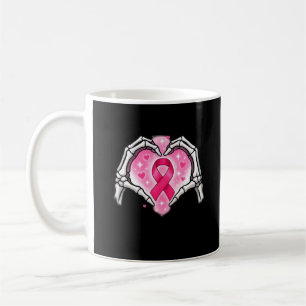 Bröstcancer Skeleton Hand Heart - tecken Ribbon Aw Kaffemugg