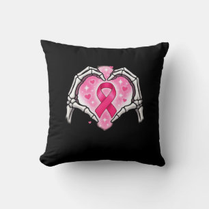 Bröstcancer Skeleton Hand Heart - tecken Ribbon Aw Kudde