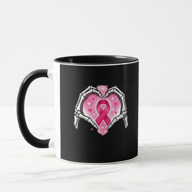 Bröstcancer Skeleton Hand Heart - tecken Ribbon Aw Mugg (Vänster)