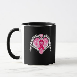 Bröstcancer Skeleton Hand Heart - tecken Ribbon Aw Mugg