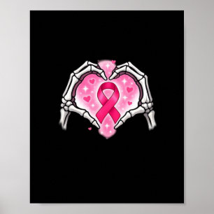 Bröstcancer Skeleton Hand Heart - tecken Ribbon Aw Poster