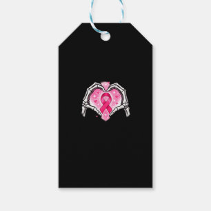 Bröstcancer Skeleton Hand Heart - tecken Ribbon Aw Presentetikett