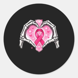 Bröstcancer Skeleton Hand Heart - tecken Ribbon Aw Runt Klistermärke