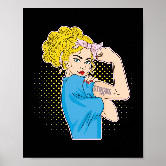 Bröstcancer Stark Rosa Ribbon Rosie Riveter Poster (Framsidan)