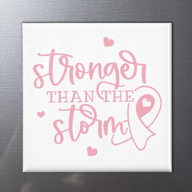 Bröstcancer Starkare än stormen Magnet (A pink ribbon magnet for breast cancer survivors and warriors that says "Stronger than the storm".)