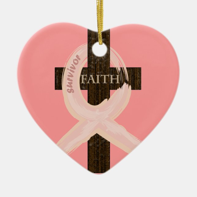 BröstcancerbandCelbrates tro & Remission Julgransprydnad Keramik (Framsidan)