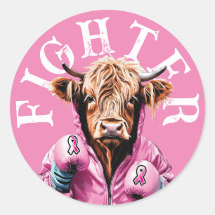 Bröstcancerbekämpare Rosa Cow Runt Klistermärke