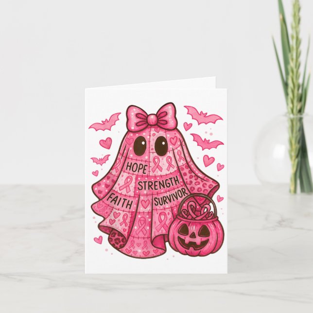 Bröstcancerhoppets styrka Faith Survivor Ghost W Kort (Framsida)