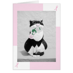 Bröstcancerkort - Katt med Rosa ros Hälsningskort