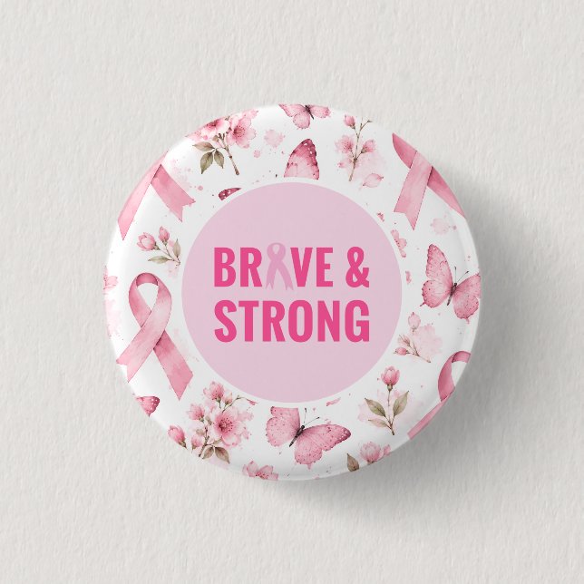 Bröstcancermedvetande med rosa band knapp (Framsida)