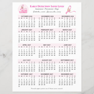 Bröstcancermedvetenhet 15-månaders 2027 kalender reklamblad