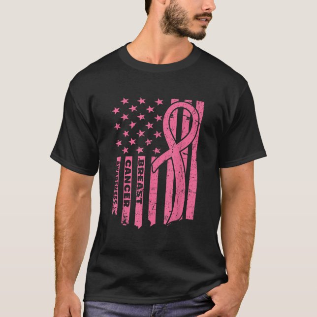 Bröstcancermedvetenhet Flagga USA Breast Cancer T Shirt (Framsida)