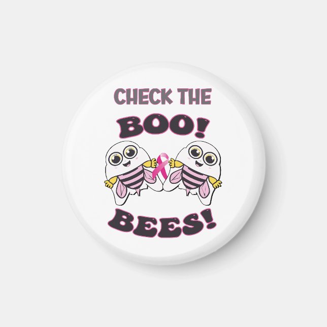 Bröstcancermedvetenhet Kontrollera Boo-Bees Magnet (Framsidan)