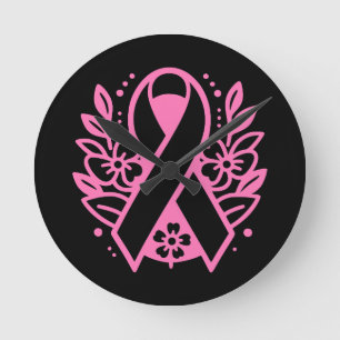 Bröstcancermedvetenhet Rosa Band Rund Klocka