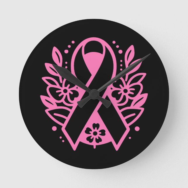 Bröstcancermedvetenhet Rosa Band Rund Klocka (Framsida)