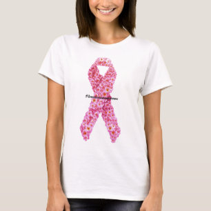 #bröstcancermedvetenhet Rosa blommor Bow Stöd Tee Shirt