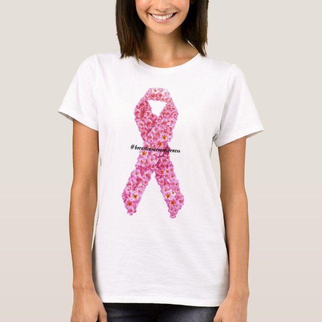 #bröstcancermedvetenhet Rosa blommor Bow Stöd Tee Shirt (Framsida)