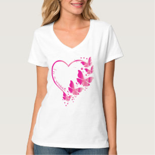 Bröstcancermedvetenhet Rosa Butterfly Heart T Shirt