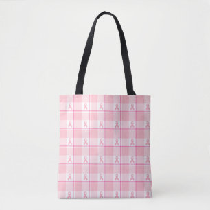 Bröstcancermedvetenhet Rutig Totebag, Rosa Tygkasse
