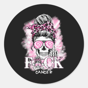 Bröstcancermedvetenhet Skull F Ck Cancer Rosa Rib Runt Klistermärke