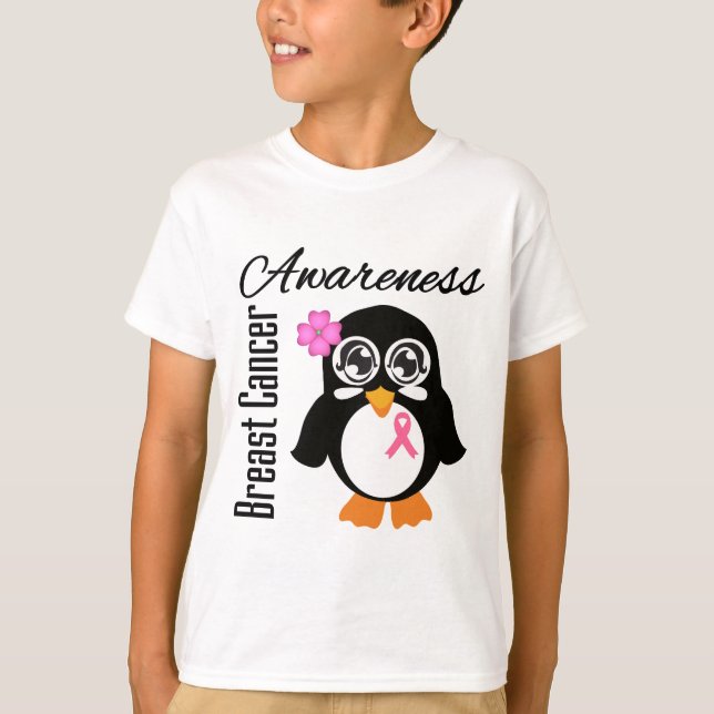 Bröstcancermedvetenhetpingvin Tee Shirt (Framsida)