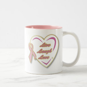 Bröstcancermugg LiveLaughLove med det rosa bandet Två-Tonad Mugg